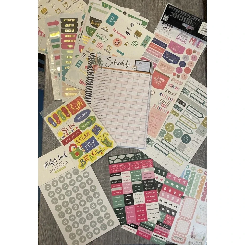 Happy Planner Pen Gear Office Stickers & Weekly Schedule Refill Lot Light Use